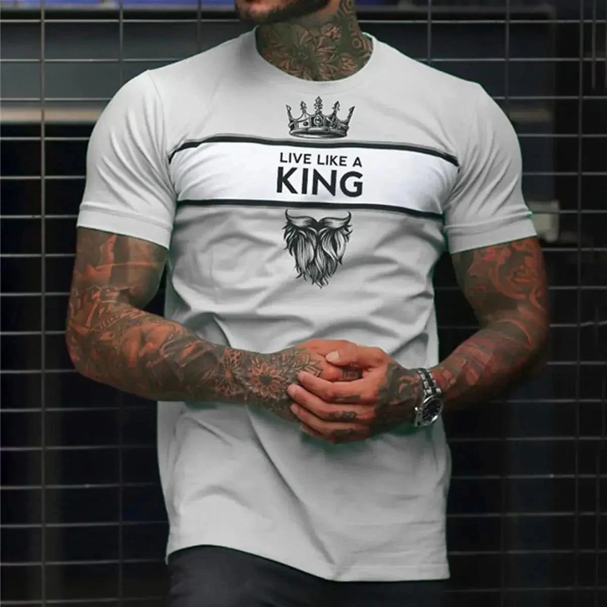 Letter King 3D Printed Men's T-Shirt Harajuku Street Top Fitness Sportswear Breathable Oversized Loose T Shirt Men Clothing