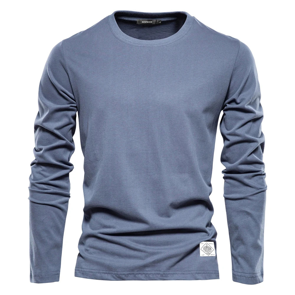 2024 Spring Summer Long Sleeve Men's T-shirts 100% Cotton Solid Color Casual Sport Male Classic Tops Quality T Shirt for Me