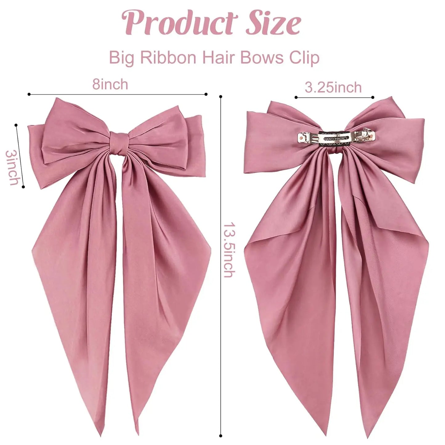 4Pcs Women Large Bow Hair Clip Girls Chiffon Big Bow Hairpins Satin Barrette Women Solid Color Ponytail Clip Hair Accessories