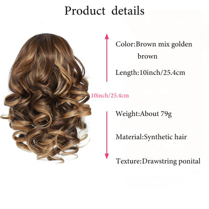 Short Synthetic Clip in Hair Extensions Short Curly Drawstring Ponytail Extensions Stylish for Daily Wear.