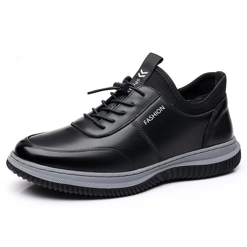 sports leather shoes for men walking low cut soft sole soft surface anti slip board shoes