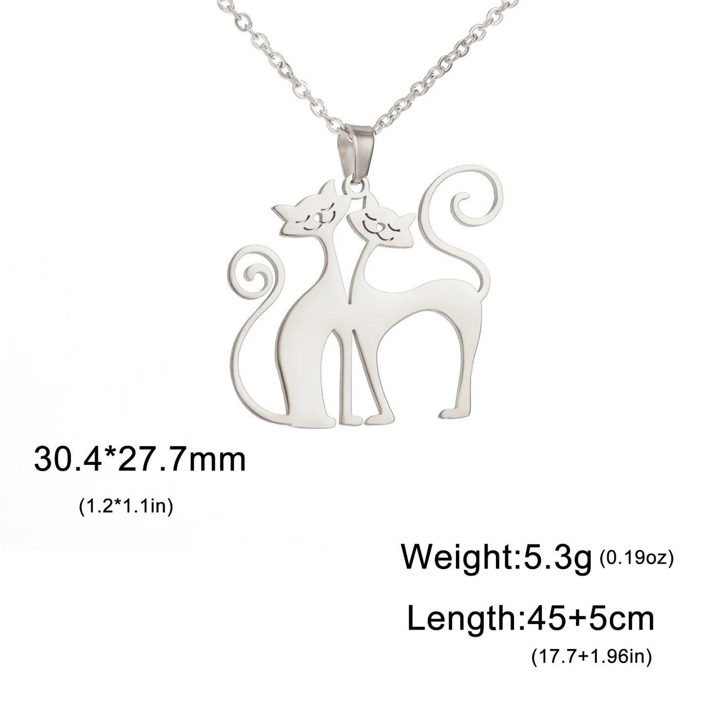 Crouching Intimate Cat Pendant Stainless Steel Necklace Couple Cute and Fun Animal Valentine's Day Jewelry Gift Wholesale