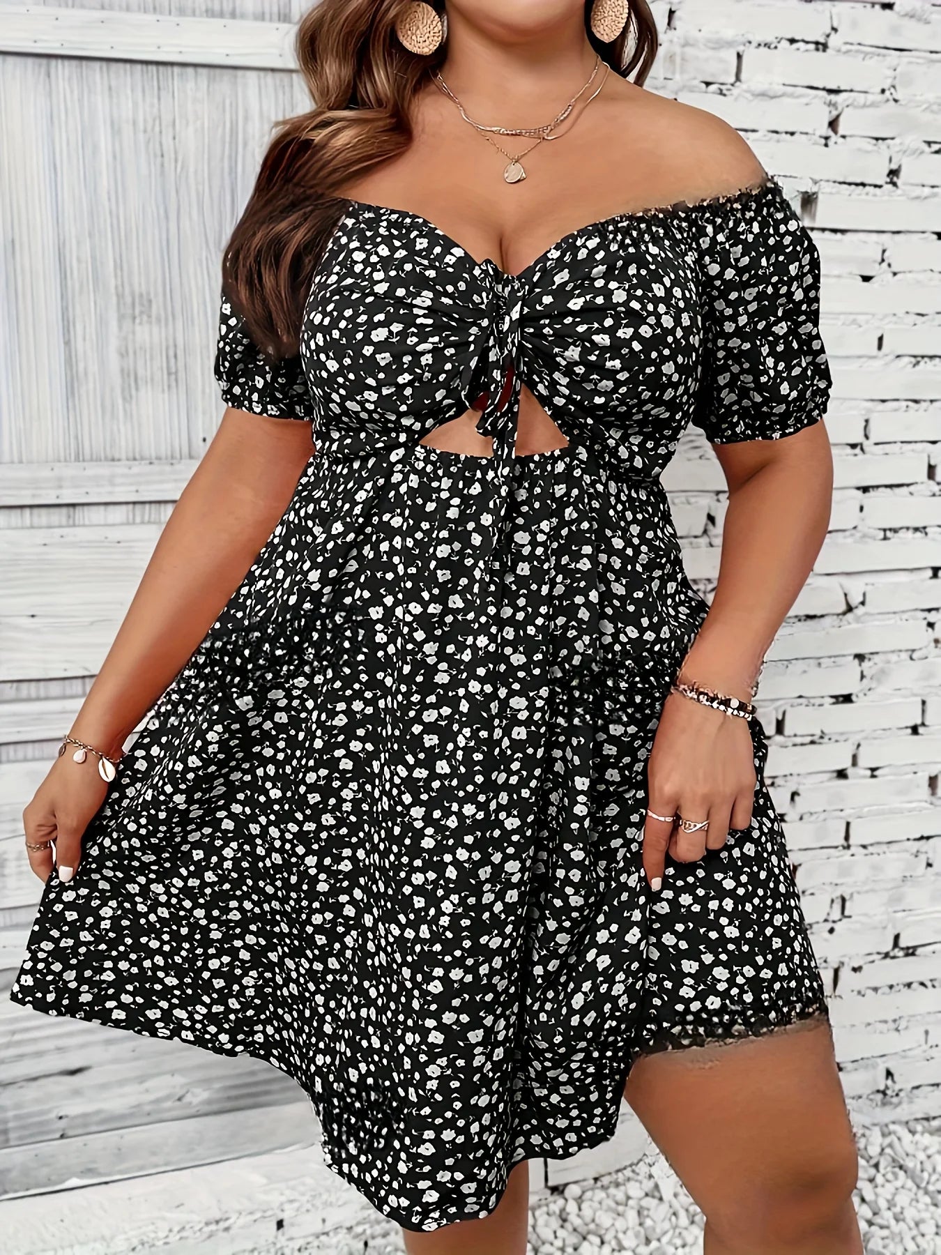 Plus Size Summer Women Elegant Floral Print Dress Casual Vacation Off the Shoulder Strapless Dresses