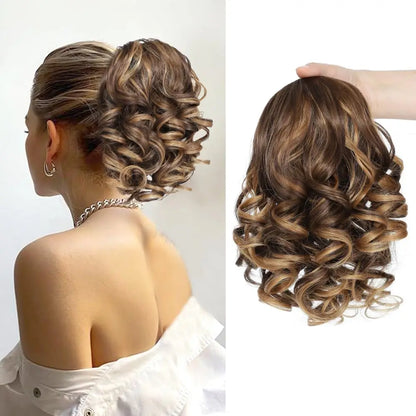 Short Synthetic Clip in Hair Extensions Short Curly Drawstring Ponytail Extensions Stylish for Daily Wear.