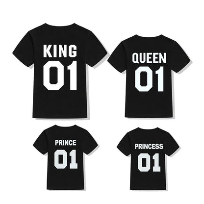 King Queen Princess Prince Family Matching T-Shirts Dad Mom Daughter Son Clothes Casual Letter Print Short Sleeve Tees