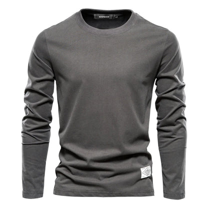 2024 Spring Summer Long Sleeve Men's T-shirts 100% Cotton Solid Color Casual Sport Male Classic Tops Quality T Shirt for Me