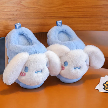 Anime Hello Kitty Kuromi Girl Cotton Parent-Child Slipper Melody Sanrio Cartoon Cute Kid Plush Warm Home Slippers Christmas Gift