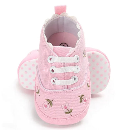 Meckior Newborn Baby Girl Casual Canvas Shoes Flower Cotton Sole Non-slip Baby Shoes Female Infant First Walkers Crib Shoes