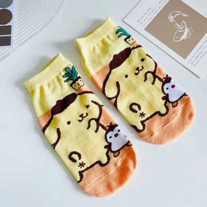 5Pcs Kawaii Sanrio Hello Kitty My Melody Cinnamoroll Cartoon Boat Socks Ventilate Short Socks Thin Cotton Christmas Girl Gift