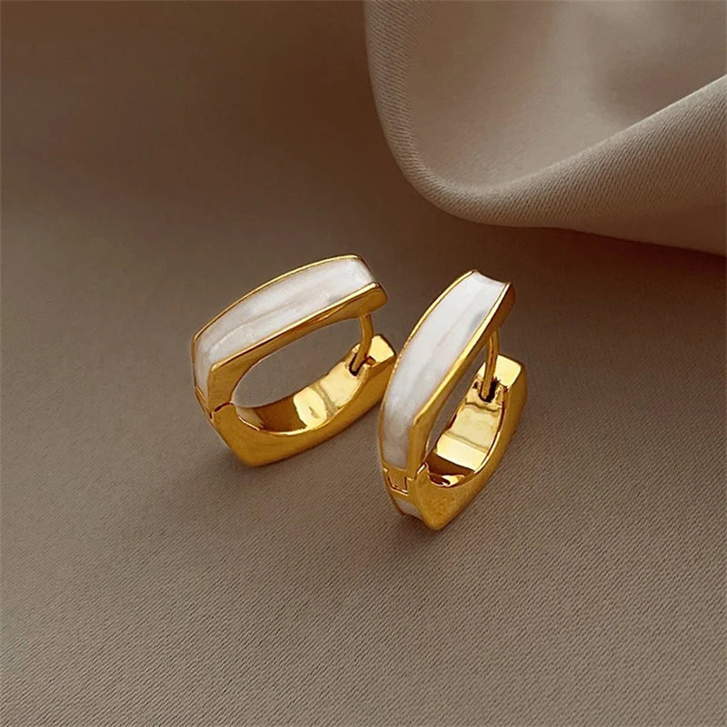 France Light Luxury Enamel Thick Rhinestone Hoop Earrings for Women Stainless Steel Huggie Ear Party Jewelry Wholesale