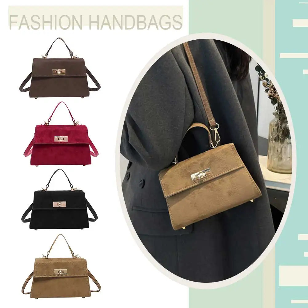 Trendy Suede Shoulder Bag Square Crossbody Bag with Adjustable Strap Fall Purse Satchel Purse for Women Work Shopping Travel