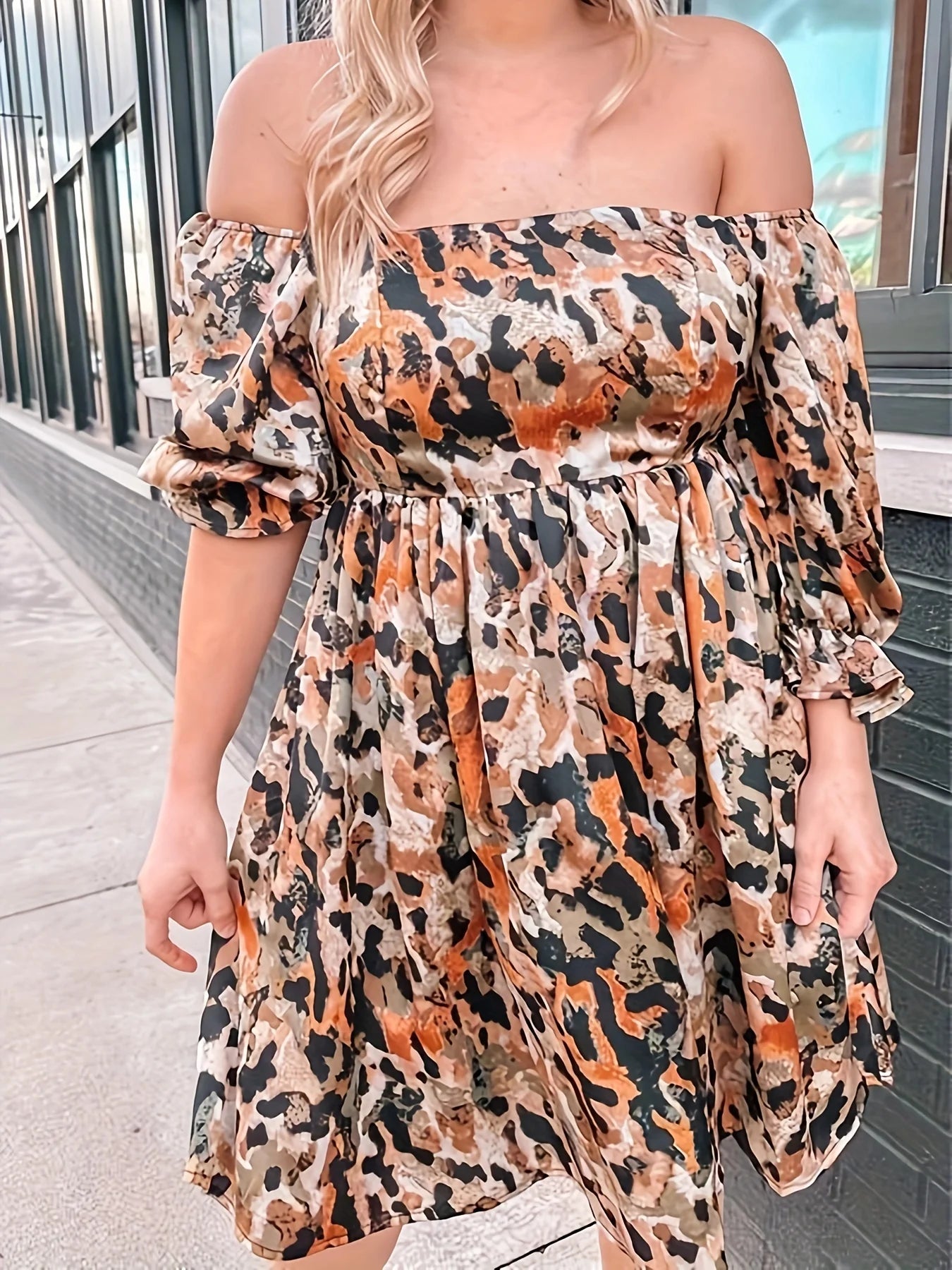 Plus size spring and summer clearance burst a line collar leopard print dress burst a big clearance a line collar half sleeve