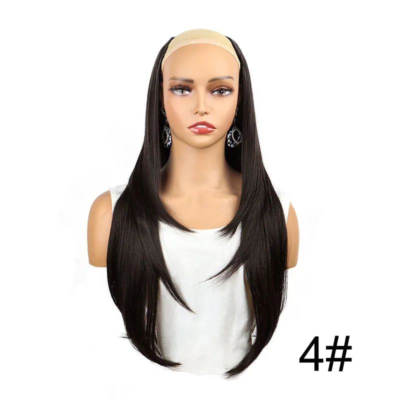 WIGSIN 22Inch Synthetic V-shaped Layered 4 Clips Long Straight Hair Extension Fashion Invisible Hairpiece Wig for Women