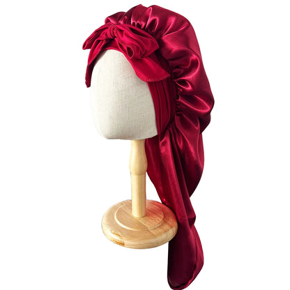 Long Bonnet+Elastic Satin Hair Band Set Long Silky Bonnet For Sleeping With Wide Elastic Band Headwrap