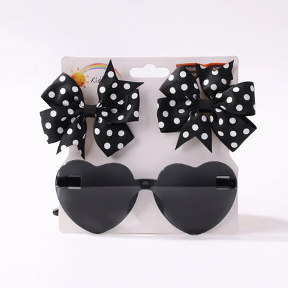 3Pcs/Pack Solid Dot Hair Bows Clip Girls Boutique Bowknot Hair Clips Kids Colorful Heart Sun Glasses Children Hair Accessories