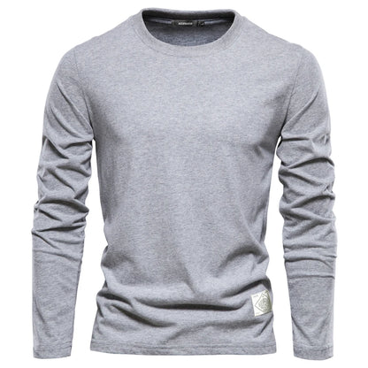 2024 Spring Summer Long Sleeve Men's T-shirts 100% Cotton Solid Color Casual Sport Male Classic Tops Quality T Shirt for Me