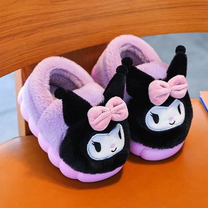 Anime Hello Kitty Kuromi Girl Cotton Parent-Child Slipper Melody Sanrio Cartoon Cute Kid Plush Warm Home Slippers Christmas Gift