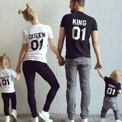 King Queen Princess Prince Family Matching T-Shirts Dad Mom Daughter Son Clothes Casual Letter Print Short Sleeve Tees