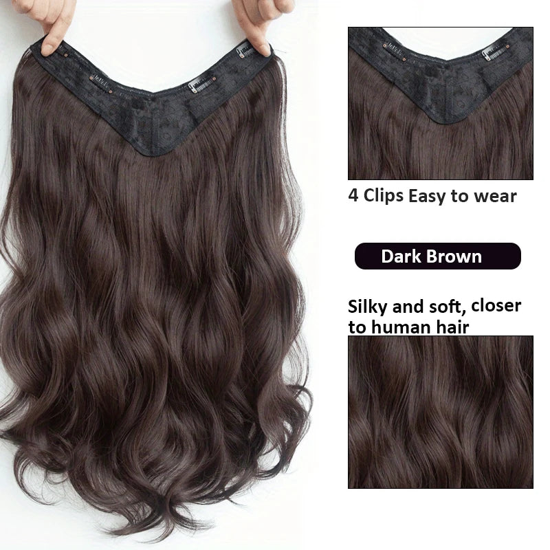 Invisible Long Wave Synthetic Hair Extensions - Fuller Hair Look, Natural-Looking Hair Strands - Confident Hairstyle Design