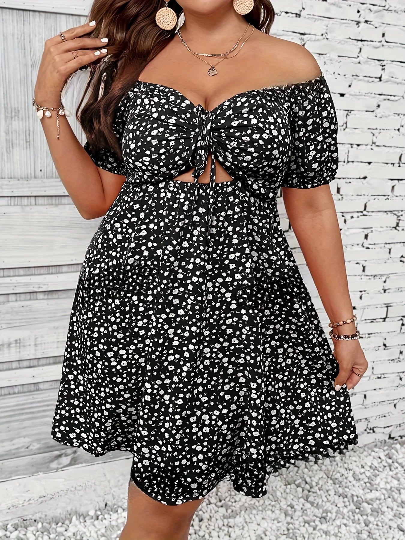 Plus Size Summer Women Elegant Floral Print Dress Casual Vacation Off the Shoulder Strapless Dresses