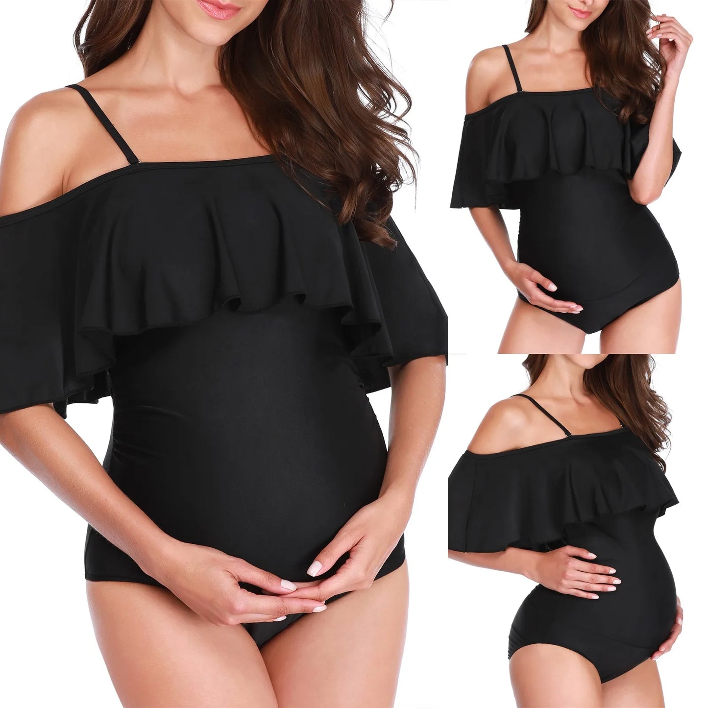 Women'S One-Piece Maternity Solid Color Ruffle Sexy Backless Swimsuit BañAdores De Una Pieza בגדי ים נשים 2024 купальник женский