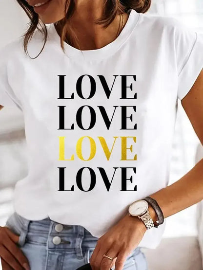 Women Print Love Letter Sweet 90s Trend Summer T Clothing Clothes Fashion Casual T-shirts Short Sleeve Ladies Female Graphic Tee