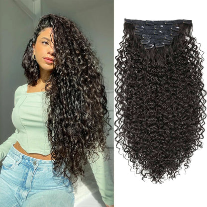 Synthetic Curly Clip In Hair Extensions Kinky Curly Hairpieces Clip-On Full Head Fake Pieces Black Brown Hair For Women