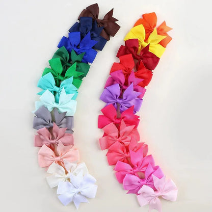 24pcs/Set Solid Grosgrain Ribbon Hair Clips for Girls Hair Bows Hairpins 3 To14 Age Children Handmade Hairgrips Hair Accessories