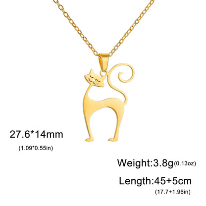 Crouching Intimate Cat Pendant Stainless Steel Necklace Couple Cute and Fun Animal Valentine's Day Jewelry Gift Wholesale