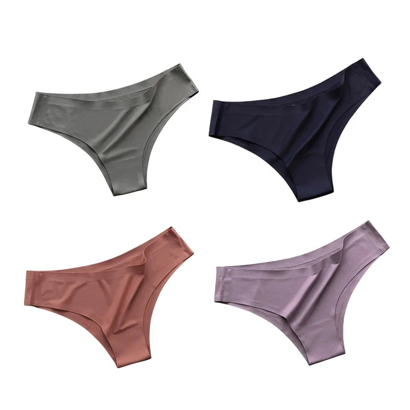 4PCS/Set Seamless Panties Women Sexy Underwear Ice Silk Underpants Low Waist G-string Female Soft Solid Ultra-thin Briefs