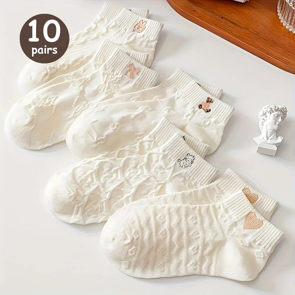 5/10 Pairs Teddy Bear Print Ankle Socks