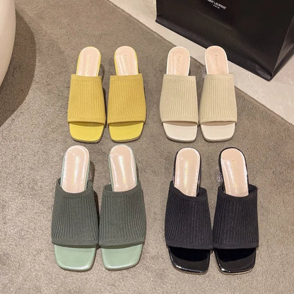 Women Slippers  Closed Toe Comfort Slippers Women Fashion Fly Weave Outdoor Sandals Women Medium Heel Slippers 2024