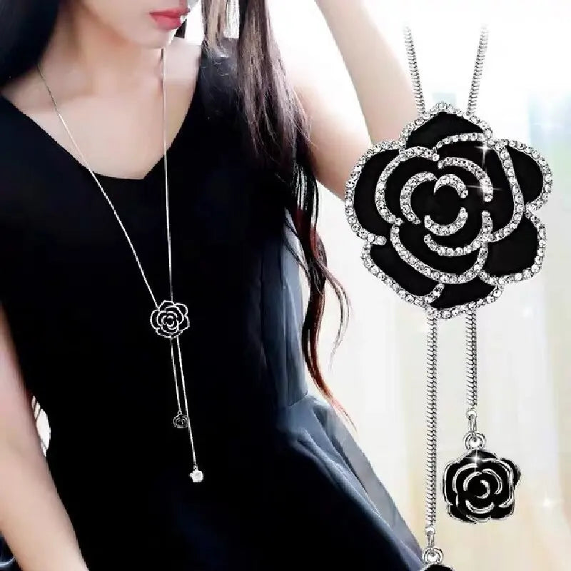 Women's Fashion Metal Black Rose Long