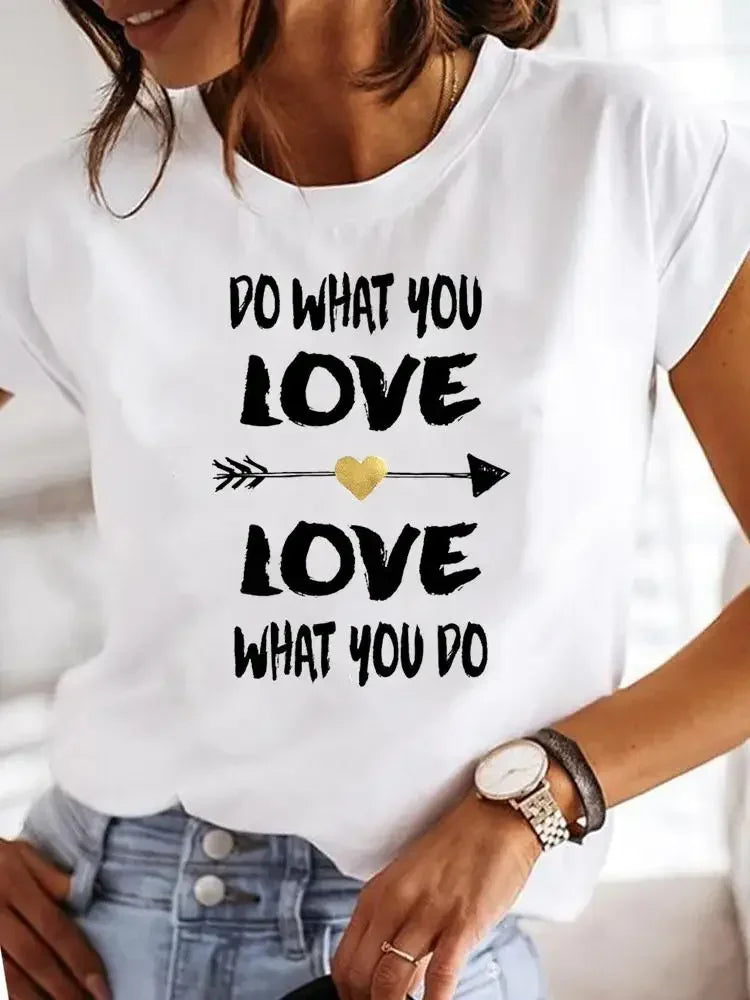 Women Print Love Letter Sweet 90s Trend Summer T Clothing Clothes Fashion Casual T-shirts Short Sleeve Ladies Female Graphic Tee