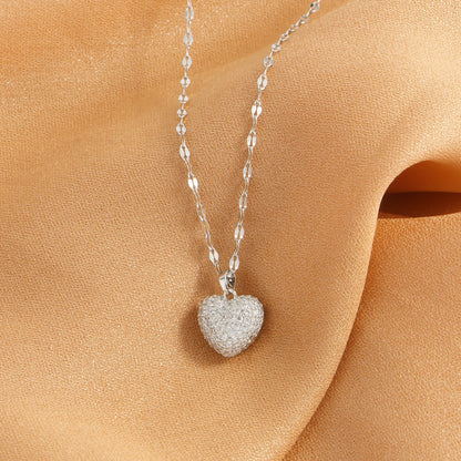 Set with cubic zirconia heart pendant, women's temperament, stainless steel gold-plated necklace, wedding party jewelry gifts