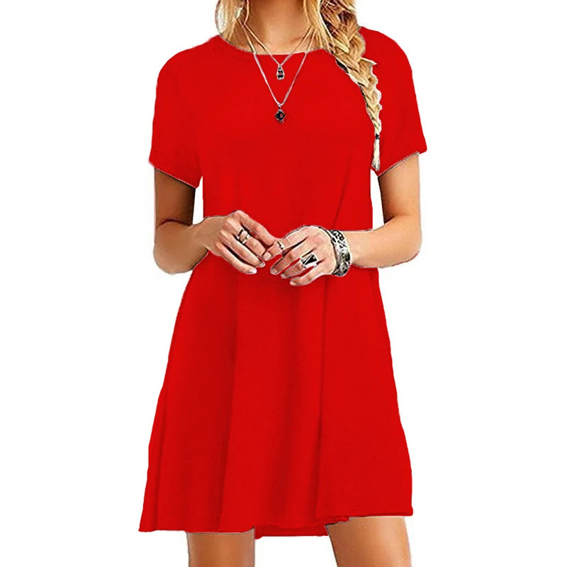 Women Casual Short Sleeve T Shirt Dress Vintage O Neck Print Loose Mini Dress Elegant Simple Mini Dress Streetwear Sundress