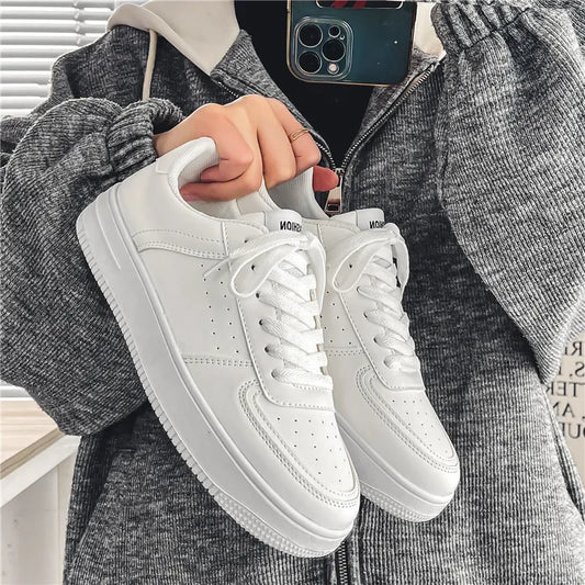 white sneakers with laces for young men or students