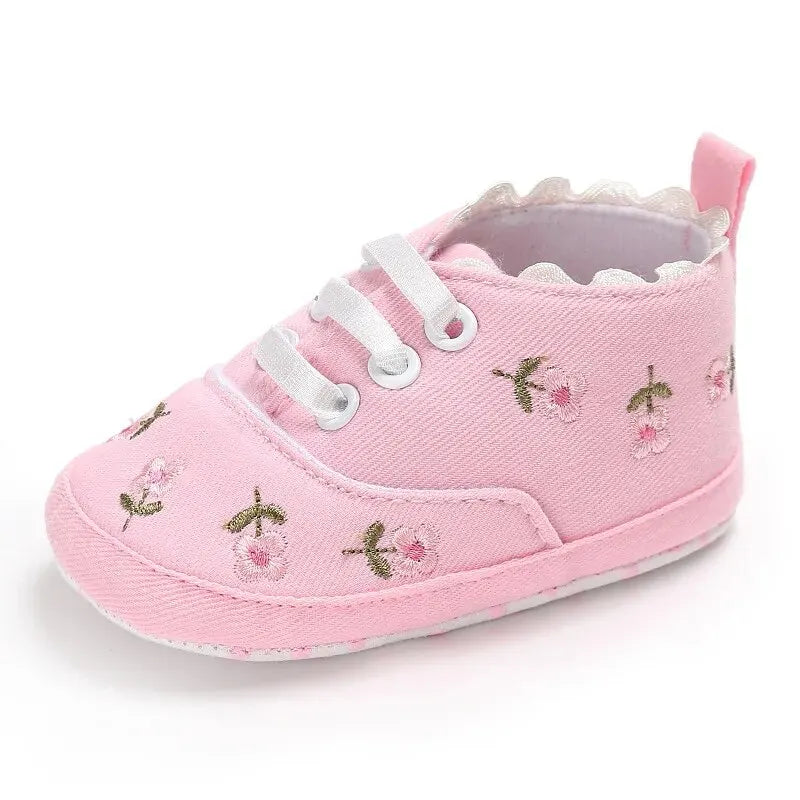 Meckior Newborn Baby Girl Casual Canvas Shoes Flower Cotton Sole Non-slip Baby Shoes Female Infant First Walkers Crib Shoes