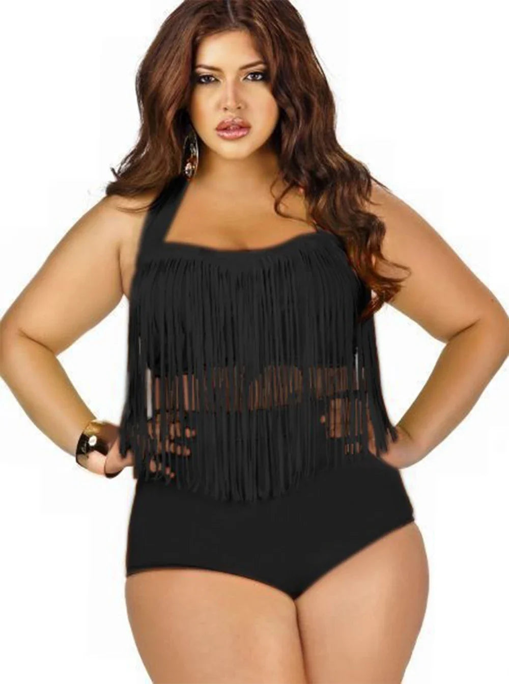 2023 HOT Sale Plus Size Split Swimsuit Women Sexy Retro Padded Push Up Tassel High Waist Swimsuit Female biqiuni Bathing Suit