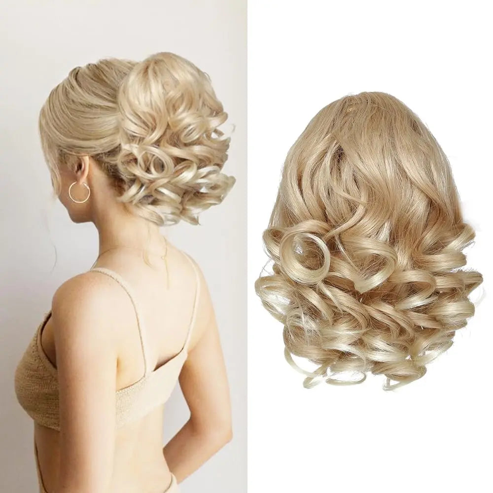 Short Synthetic Clip in Hair Extensions Short Curly Drawstring Ponytail Extensions Stylish for Daily Wear.