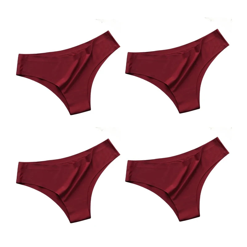 4PCS/Set Seamless Panties Women Sexy Underwear Ice Silk Underpants Low Waist G-string Female Soft Solid Ultra-thin Briefs