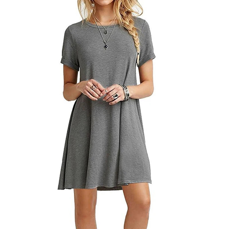 Women Casual Short Sleeve T Shirt Dress Vintage O Neck Print Loose Mini Dress Elegant Simple Mini Dress Streetwear Sundress