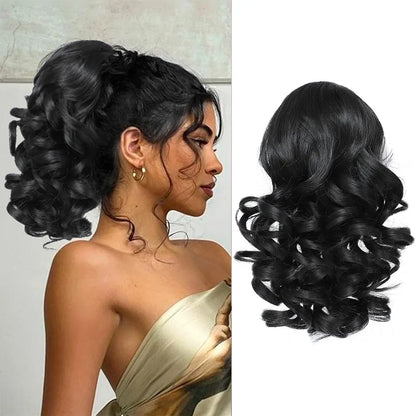 Short Synthetic Clip in Hair Extensions Short Curly Drawstring Ponytail Extensions Stylish for Daily Wear.