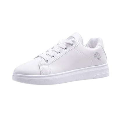 Women's Flower Embroidery Fashion Lace-up White Sneakers