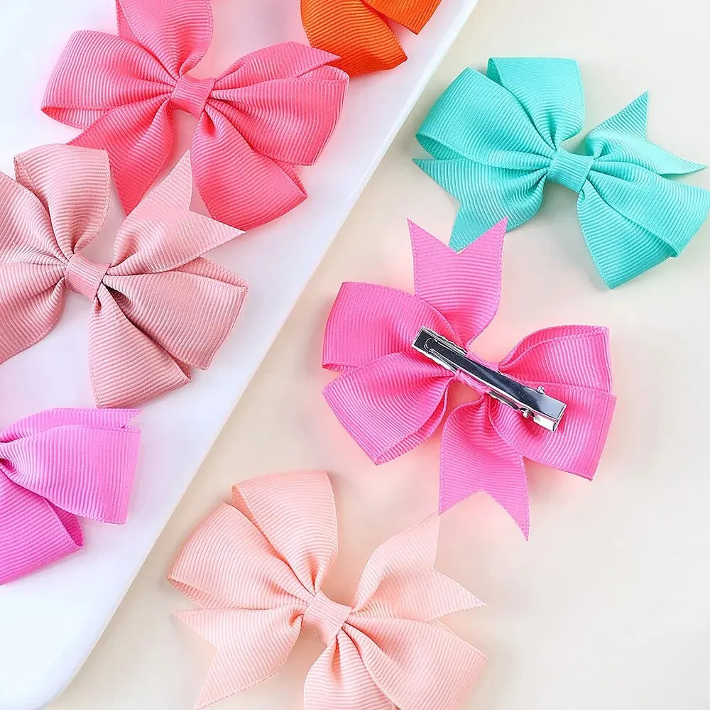 24pcs/Set Solid Grosgrain Ribbon Hair Clips for Girls Hair Bows Hairpins 3 To14 Age Children Handmade Hairgrips Hair Accessories