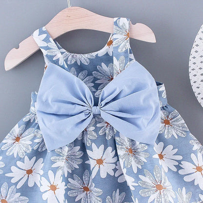 (Girls 0-3 Years Old) Summer New Girls Dress Floral Print Little Fresh Everyday Sweet Princess Dress with Bow