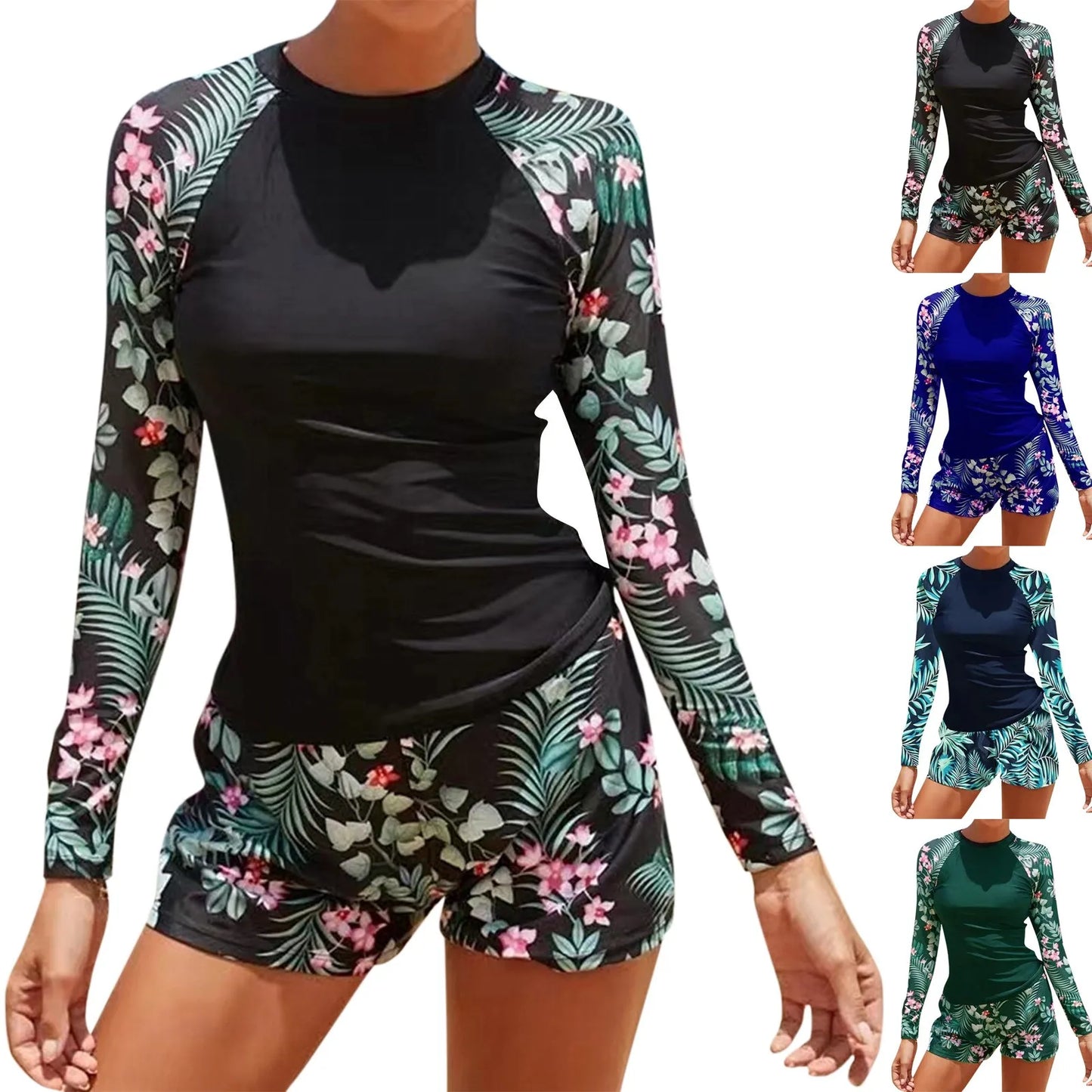 2024 Long Sleeve Surfing Swimsuit Print Swimwear Women Two Pieces Diving Clothes Beachwear Bathing Swimming Swim Suit