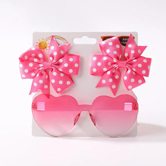 3Pcs/Pack Solid Dot Hair Bows Clip Girls Boutique Bowknot Hair Clips Kids Colorful Heart Sun Glasses Children Hair Accessories