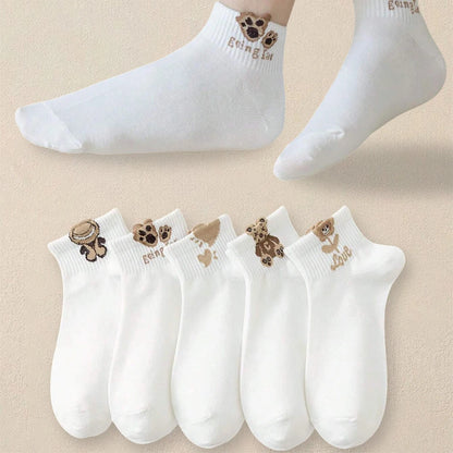 5/10 Pairs Teddy Bear Print Ankle Socks