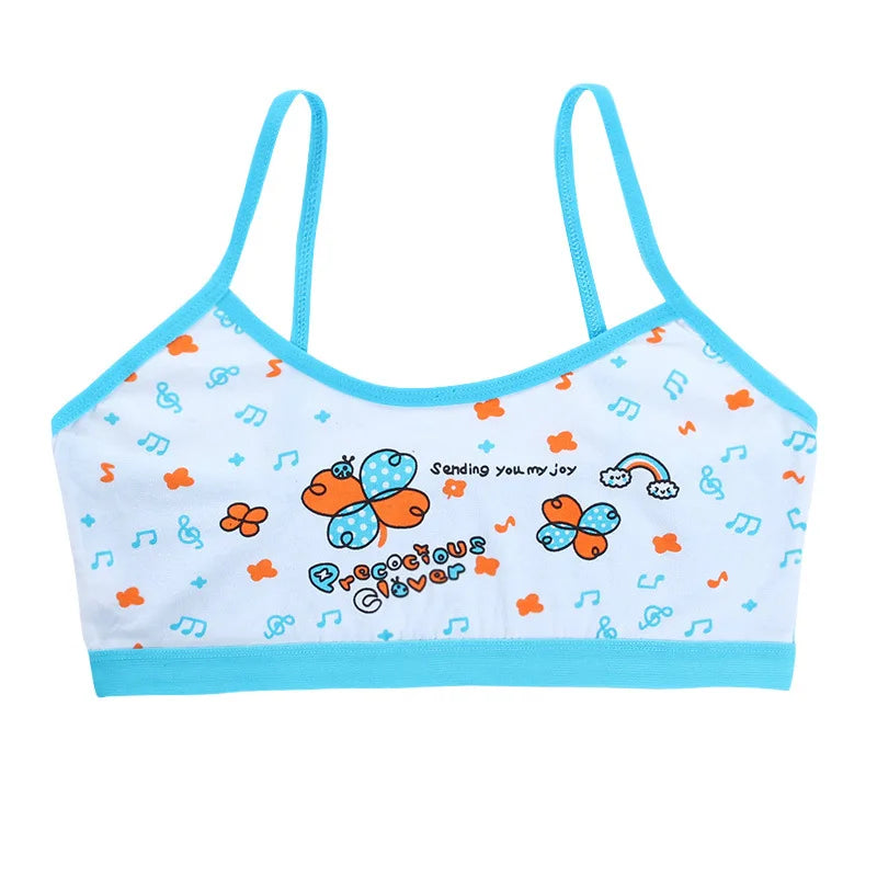 Teenage Girls Vest Bras Cartoon Panda/Flower Print Young Children Purbery Student Training Bras Maiden Kids Underwears Tube Tops